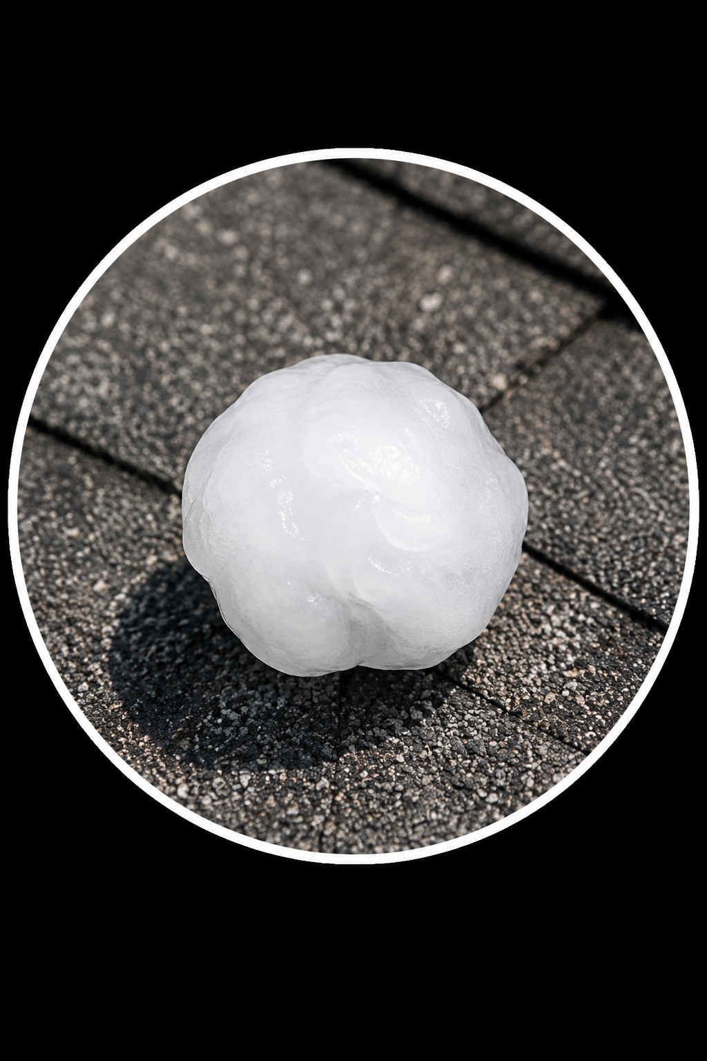 Hailstone on roof shingle