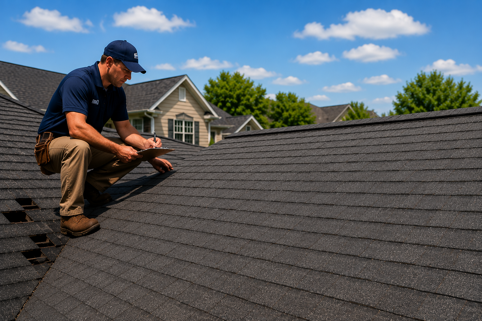 Roof inspector examining shingles in Wichita Falls, TX