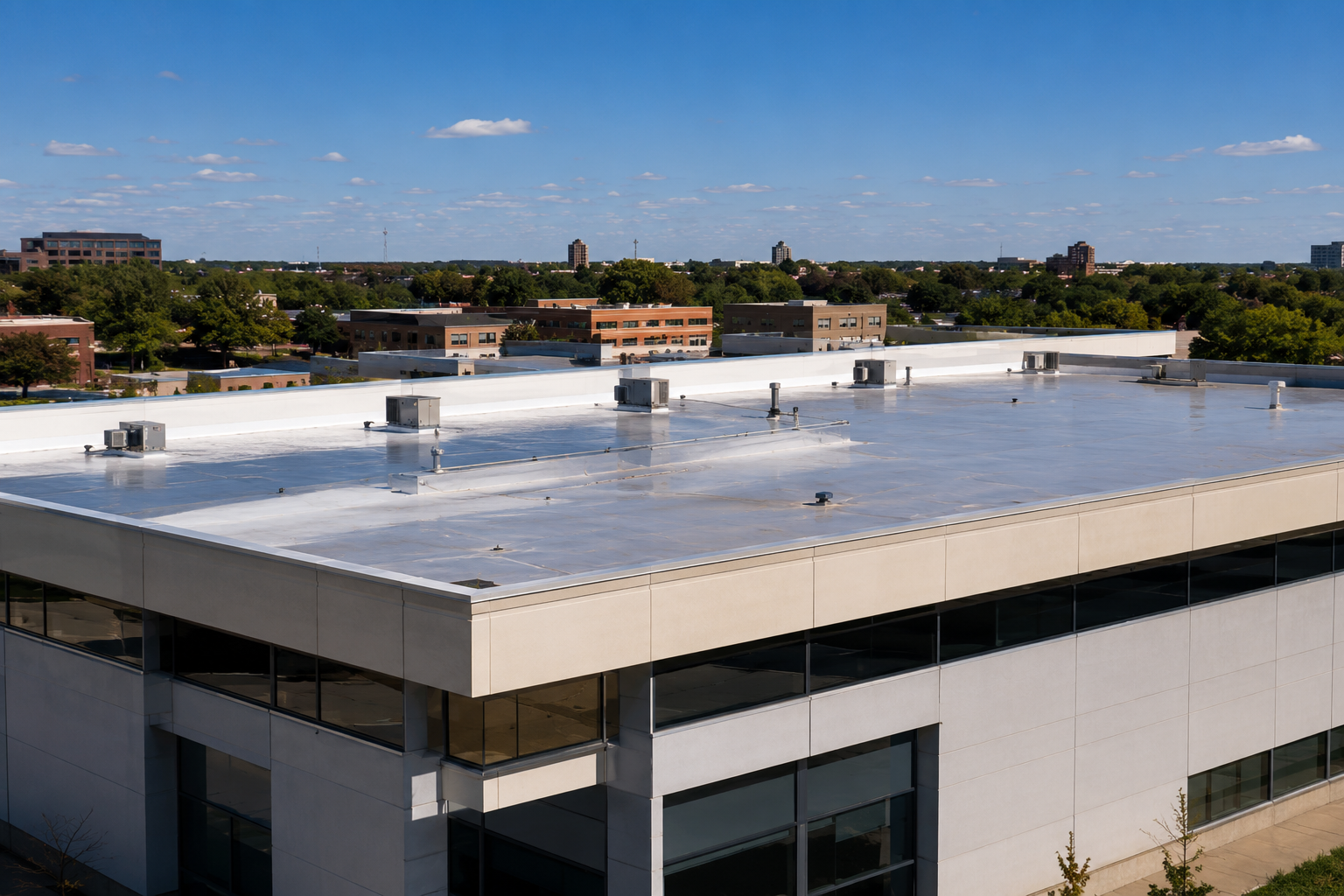 Aerial view of flat commercial roof