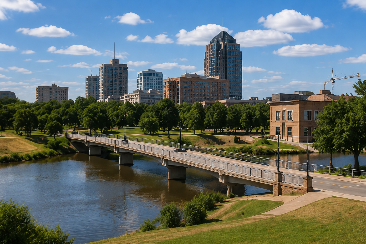 Wichita Falls, TX downtown skyline and river