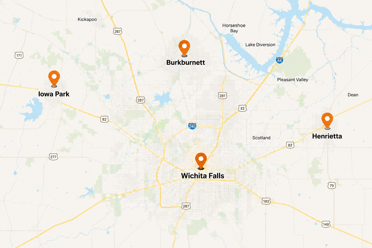 Texoma Roof Experts Service Areas Map
