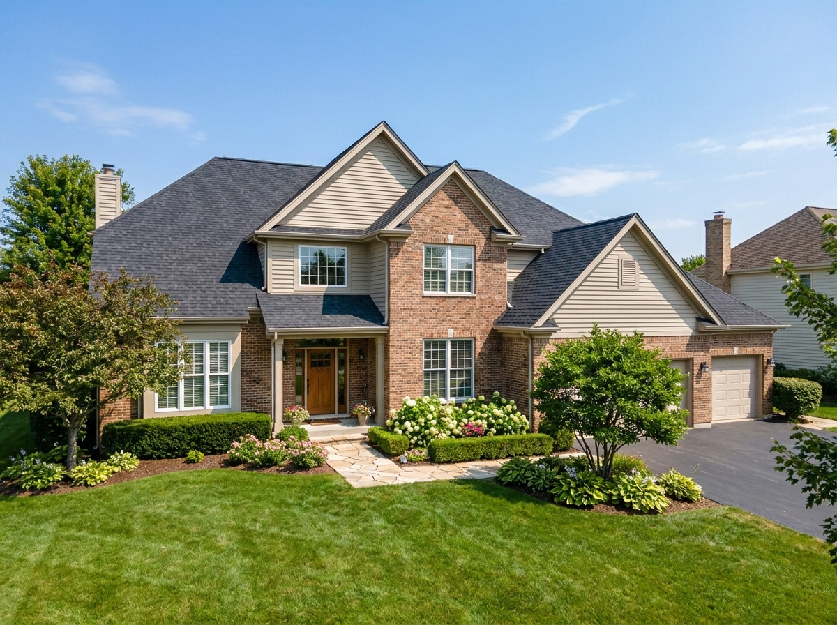 Suburban home with professional roofing